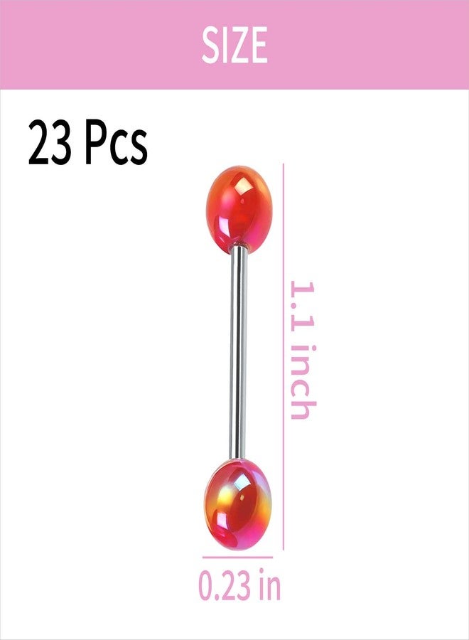 Hufopik 23pcs 14G Mix-Color Stainless Steel Straight Barbell Tongue Rings Bars Piercing 5/8" Length Acrylic Flexible Retainer Body Jewelry For Women Men - Image 2